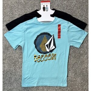 Volcom Boys 2 Pack Medium 10/12 Graphic Print T-Shirts - Black and Aqua